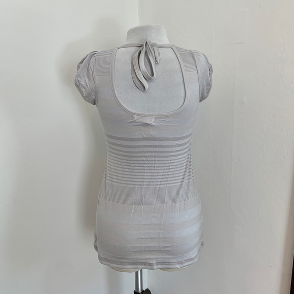 VTG 2000 y2k OP Soft T Shirt Long Stripe Emo Tie Back Cap Sleeve Blue Gray - Picture 6 of 13